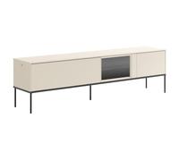 Selsey Meuble TV 196 cm Finition Crème Mate Minimaliste avec LED Tactiles Panneau Laminé Haute Qualité & Verre Trempé Pieds Métalliques Noirs Push-to-Open Fabriqué en Europe