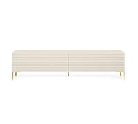 Selsey Meuble TV Armoire De Télévision 140 cm 2 Portes À Lamelles sur Pieds Doré Gris Beige Lammelo