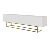 Selsey Meuble TV Armoire De Télévision 175 cm sur Pieds Doré Façade Fraisée Blanc Veldio