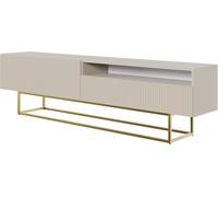 Selsey Meuble TV Armoire De Télévision 175 cm sur Pieds Doré Façade Fraisée Compartiment Ouvert Beige Gris Veldio