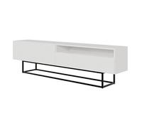 Meuble TV - SELSEY - VELDIO - 175 cm - Blanc mat - Pieds acier noirs