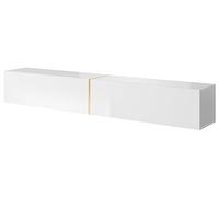 Selsey Meuble TV Armoire De Télévision 200 cm Suspendu Salle De Séjour Chambre À Coucher Blanc avec Insert Doré Bisira