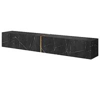 Selsey Meuble TV Armoire De Télévision 200 cm Suspendu Salle De Séjour Chambre À Coucher Marbre Noir avec Insert Doré Bisira