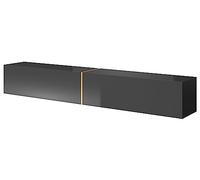 Selsey Meuble TV Armoire De Télévision 200 cm Suspendu Salle De Séjour Chambre À Coucher Noir avec Insert Doré Bisira