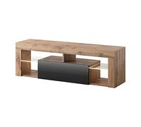 Selsey Meuble TV Armoire De Télévision Debout 140 cm Salle De Séjour Chambre À Coucher Chêne Lancelot/Noir Brillant Bianko