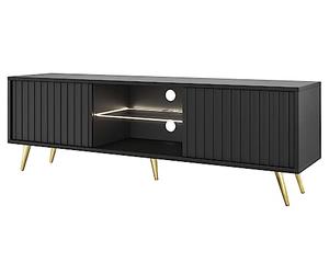 Selsey Meuble TV Armoire De Télévision sur Pieds Doré 135 cm À Lamelles Noir Bello