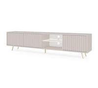 Selsey Meuble TV Armoire De Télévision sur Pieds Doré 175 cm À Lamelles Éclairage LED Beige Gris Bello