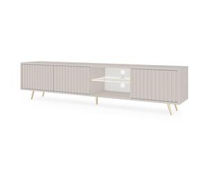 Selsey Meuble TV Armoire De Télévision sur Pieds Doré 175 cm À Lamelles Éclairage LED Beige Gris Bello