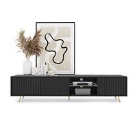 Selsey Meuble TV Armoire De Télévision sur Pieds Doré 175 cm À Lamelles Éclairage LED Noir Bello