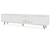 Selsey Meuble TV Armoire De Télévision sur Pieds Noir 175 cm À Lamelles Éclairage LED Blanc Bello