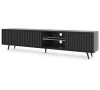 Selsey Meuble TV Armoire De Télévision sur Pieds Noir 175 cm À Lamelles Éclairage LED Noir Bello