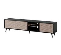 Selsey Meuble TV Armoire De Télévision sur Pieds Noir 175 cm Placards Tresse Viennoise Noir/Beige Bello