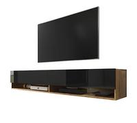 Selsey Wander - Meuble TV/Banc TV (chêne wotan/Noir Brillant, 180 cm, sans LED)