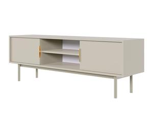 Selsey Meuble TV Debout Armoire De Télévision sur Pieds 2 Portes 2 Compartiments avec Poignées Dorés 154 x 53,5 cm Beige Gris Viviaro