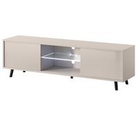 Selsey Meuble TV Debout sur Pieds Noirs Armoire De Télévision avec Éclairage LED 140 cm Beige Gris Lefyr