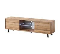 Selsey Meuble TV Debout sur Pieds Noirs Armoire De Télévision avec Éclairage LED 140 cm Chêne Wotan Lefyr