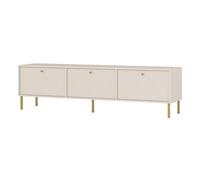 Selsey Meuble TV Oktio Beige Sable 180x40,8x50cm - Meuble Télé avec Pieds Métalliques Dorés - 3 Portes Rangement - Design Moderne/Élégant - Panneau Laminé - Table TV Salon - ABS Bord Protection