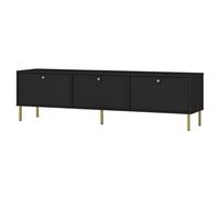Selsey Meuble TV Oktio Noir Graphite - Pieds et Poignées Dorés - 180 cm Large - 3 Portes, Grand Rangement - Panneau de Particules Laminé 16 mm - Design Élégant - Meuble Télé Salon - Table TV