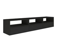 Selsey Meuble TV Suspendu 150 cm Noir 3 Abattants & Niches Ouvertes Design Moderne & Fonctionnel pour Intérieur Contemporain