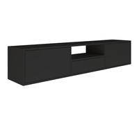 Selsey Meuble TV Suspendu 150 cm Noir Design Scandinave Minimaliste Gain de Place avec 3 Abattants et Niche pour Appareils Multimédias Bois Laminé Durable