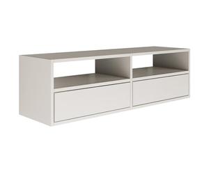 Selsey Meuble TV Suspendu Bois 100 cm Finition Blanc Design Minimaliste et Fonctionnel Idéal pour Intérieurs Modernes 2 Abattants et Niches Ouvertes