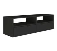 Selsey Meuble TV Suspendu Bois 100 cm Finition Noir Design Minimaliste et Fonctionnel Idéal pour Intérieurs Modernes 2 Abattants et Niches Ouvertes