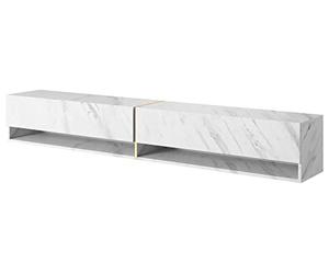 Selsey MIRRGO - Meuble TV 200 cm marbre Blanc avec Insert d'or