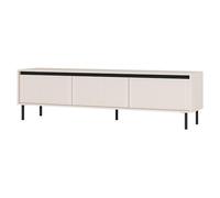 Selsey Osaka TV lowboard, 3 drawers, MDF fronts sand beige laminate, black metal feet 15cm, width 178.6cm for large TV, easy to clean, TV cabinet
