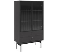 Selsey Portland Vitrine en Verre pour Salon, Porte en Verre, Basse, 85 cm, 2 tiroirs et 3 Compartiments en frêne Olar