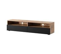 SELSEY REDNAW Meuble TV Moderne avec 2 tiroirs 140 cm Chêne Wotan Noir Brillant