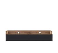 Meuble TV - REDNAW - 140 cm - chêne wotan / noir brillant - 2 niches ouvertes - style moderne - avec LED