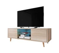 Selsey Rivano - Meuble TV Bas 140 cm Chêne Sonoma LED Bleu