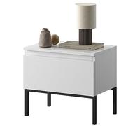 Selsey Table De Chevet avec Tiroir 43 x 49 cm Table De Nuit sur Pieds Noirs pour Salon Chambre Bureau Blanc Bemmi