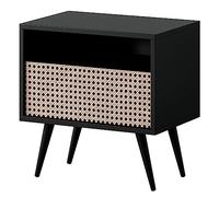 Selsey Table De Chevet Compartiment Ouvert Tiroir Tresse Viennoise sur Pieds Noirs Table De Nuit Noir Beige Bello