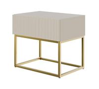 Selsey Table De Chevet sur Pieds Dorés avec Tiroir À Lamelles 50 x 44 cm Table De Nuit Gris Beige Veldio