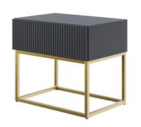 Selsey Table De Chevet sur Pieds Dorés avec Tiroir À Lamelles 50 x 44 cm Table De Nuit Noir Veldio