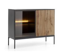 Selsey Tosena Buffet 104 x 39 x 83 cm - Design Moderne en Noir/Graphite/chêne Wotan - avec façade en Verre et 4 Compartiments - Panneau de Particules laminé/MDF en Acier revêtu par pulvérisation -