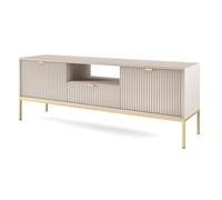 Selsey TV lowboard Vellore, 154 cm wide, greige with gold details, grooved fronts, 1 drawer, 2 compartments, air circulation, laminated board, MDF, metal, elegant TV cabinet