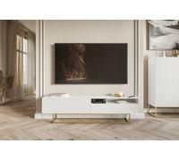 Selsey VELDIO - Meuble TV avec niche - 175 cm - blanc sur pieds dorés