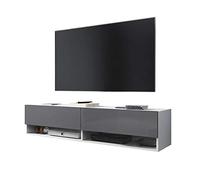 Selsey WANDER - Meuble tv/Banc tv (140 cm, blanc mat/gris brillant, avec LED) 140 x 32,5 x 30