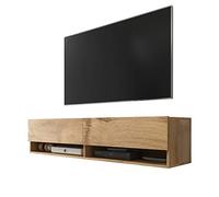 Meuble TV / Meuble de salon - WANDER - 140 cm - sans LED - chêne wotan - 2 niches ouvertes - forme minimaliste