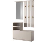 Selsey Yesfir Ensemble Entrée Élégant 160x85x24 cm - Buffet Rangement Cachemire avec Miroir Rectangulaire - Étagère et Crochets Dorés - Meuble à Chaussures 8 Paires - Push-to-Open - Panneau Laminé