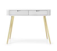 Selsey Zova Schminktisch, Weiß mit Goldenen Metallfüßen, Elegantes Design mit Rillenmuster, MDF & Laminierte Platte, 2 Soft-Close Schubladen,Moderner Kosmetiktisch mit viel Stauraum