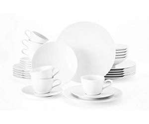 Seltmann Weiden 001.737480 Série Life Service de table 30 pièces comprenant 6 assiettes plates, assiettes creuses, assiettes à petit-déjeuner, soucoupes et soucoupes en porcelaine dure Blanc