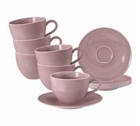 Seltmann Weiden Beat Color Glaze Service à thé, 12 pièces, en porcelaine moderne, avec relief rainuré dans des couleurs tendance, 6 tasses à thé et soucoupes, passe au lave-vaisselle et au micro-ondes