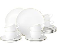 Seltmann Weiden Liberty Service à café, 18 pièces, service à café, set de vaisselle, vaisselle, porcelaine, bordure dorée, 001.765038