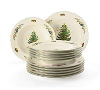 Seltmann Weiden Service de table 12 pièces Crème | Service pour jusqu'à 6 personnes | Série Marieluise | Comprend 6 assiettes plates et assiettes creuses en porcelaine dure, vert/multicolore