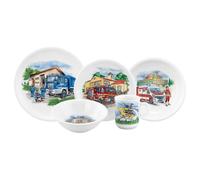 Seltmann Weiden Service de table compact pour enfant 5 pièces, ensemble d'assiettes, bol et gobelet, service pour enfants avec motifs colorés, porcelaine, lumière bleue