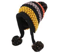 seluluory Chapeau d'hiver péruvien pour femme avec cache-oreilles, doublure en polaire chaude avec pompon, Noir, 6 7/8/7 1/8