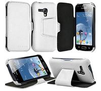 Seluxion - Coque Housse Etui à Rabat Latéral Fonction Support Couleur Blanc pour Samsung Galaxy Trend + Film de Protection